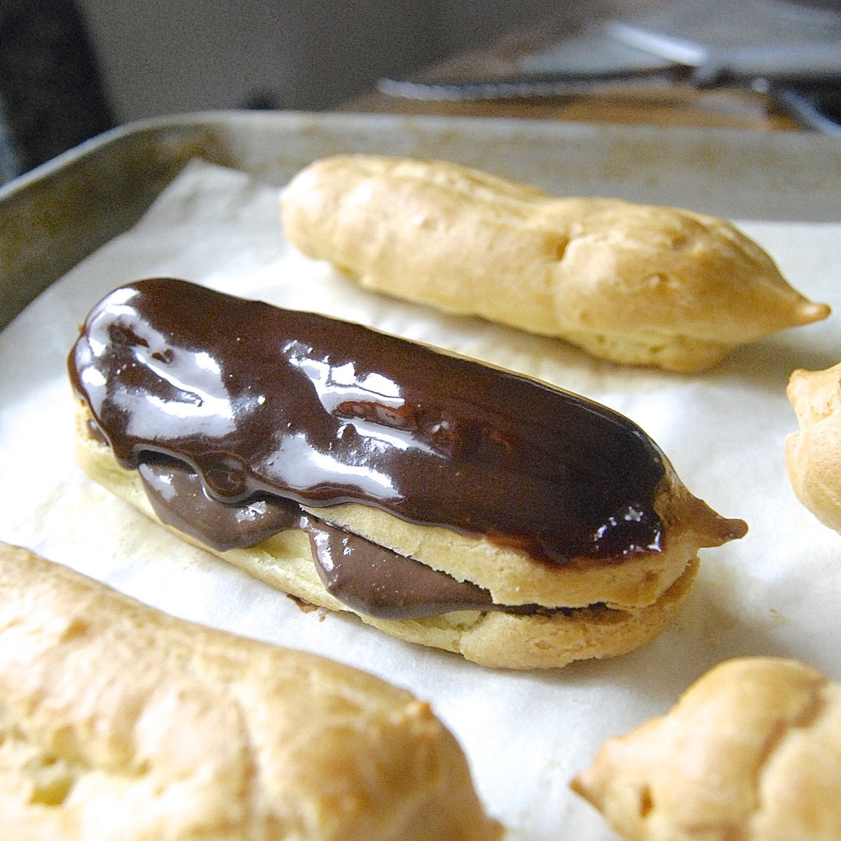 Dark Chocolate Eclairs Bakealong via @kingarthurflour