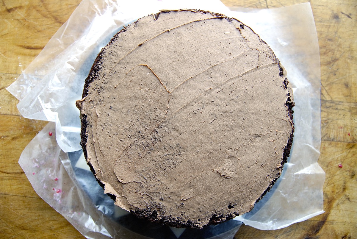 Chocolate Mousse Cake with Raspberries Bakealong via @kingarthurflour