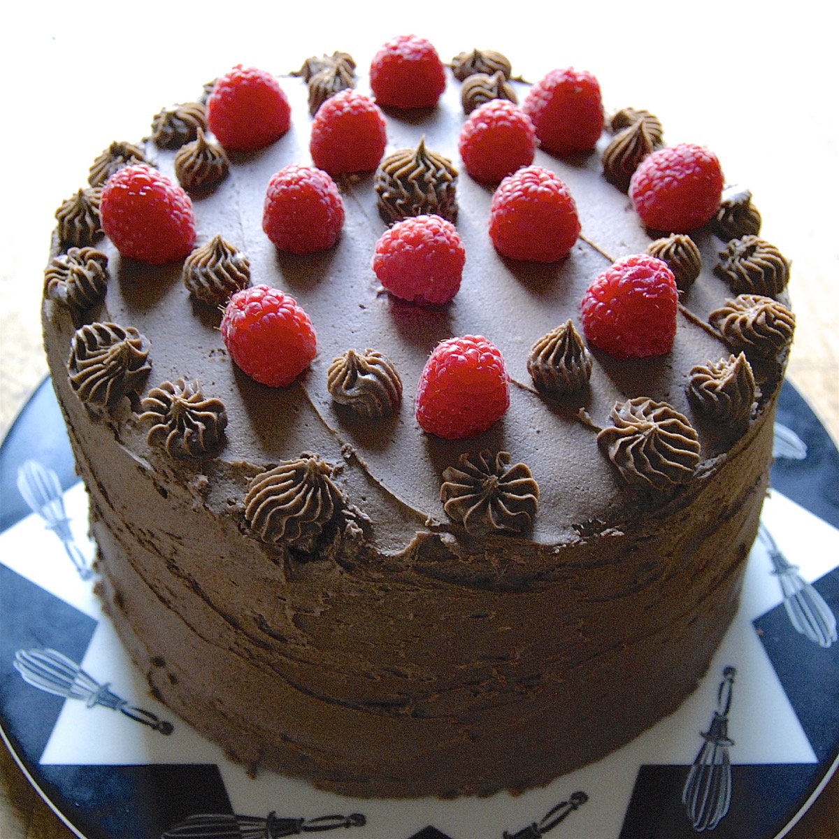 Chocolate Mousse Cake with Raspberries Bakealong via @kingarthurflour