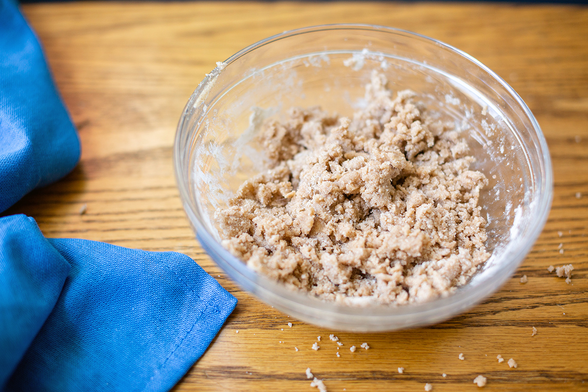 A bowl of cinnamon streusel topping