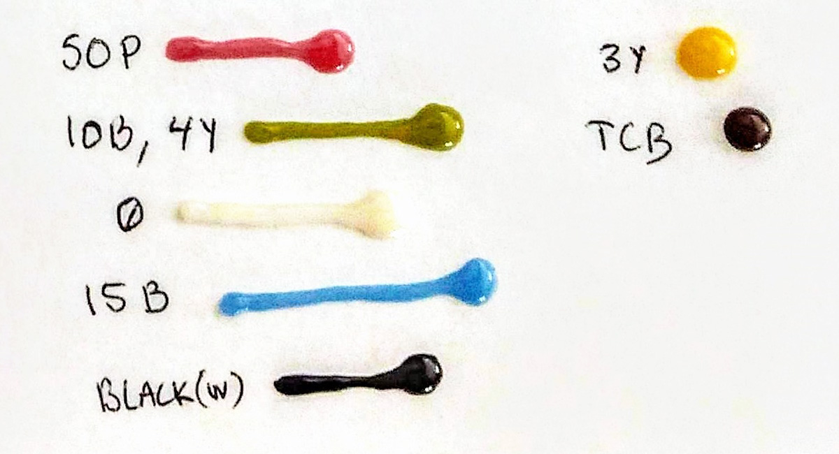 A chart that shows how many drops of natural food dye to use to create a classic holiday color palette