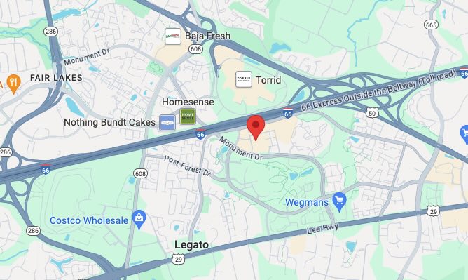 Fairfax map with pin on King Arthur store