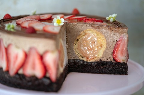 Chocolate and Strawberry Cream Puff Cake - select to zoom