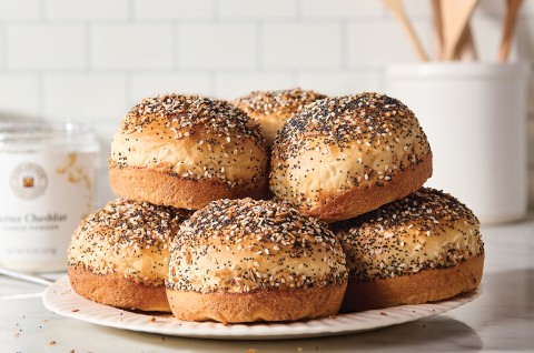 No-Knead Cheese Burger Buns - select to zoom