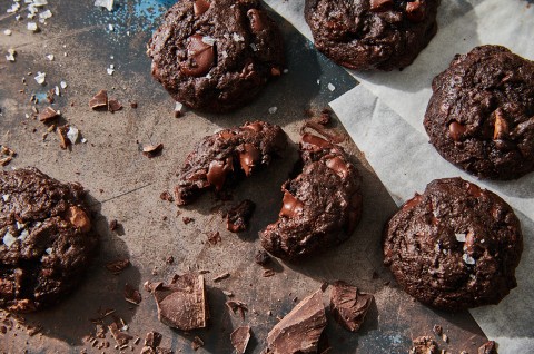 Super fudgy Brownie Espresso Cookies on a plate  - select to zoom