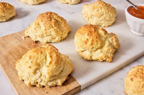 Cathead Biscuits on a serving tray - select to zoom