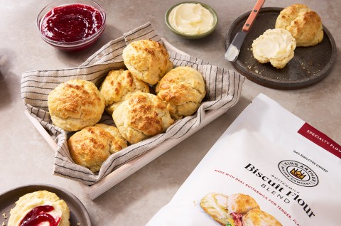 Easy Drop Biscuits with Buttermilk Biscuit Flour on a dish towel - select to zoom