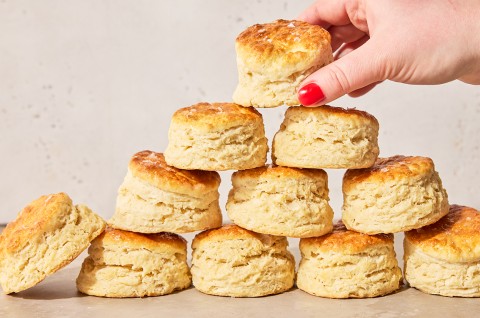 Sourdough Discard Buttermilk Biscuits stacked high - select to zoom