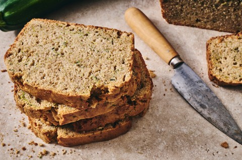 Almond Flour Zucchini Bread sliced and stacked - select to zoom