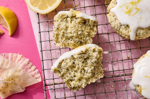 A broken open Lemon Poppy Seed Muffin - select to zoom