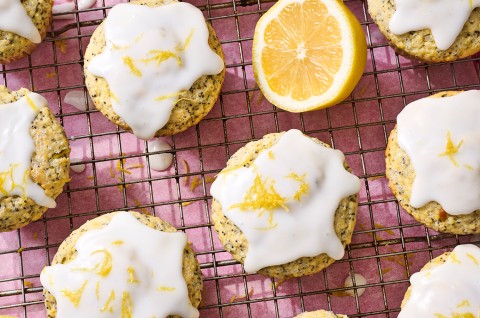 Lemon Poppy Seed Muffins on a cooling rack - select to zoom