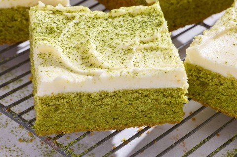 Matcha Latte Bars sliced on a cooling rack - select to zoom