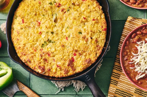 Sopa Paraguaya in a cast iron pan - select to zoom