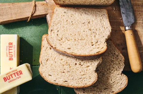 Whole Wheat and Rye Sourdough Bread sliced up - select to zoom