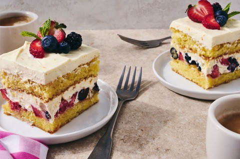 Two slices of Berry Tiramisu on plates - select to zoom