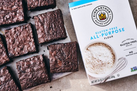 Gluten-Free Brownies next to a box of Gluten-Free All-Purpose Flour - select to zoom