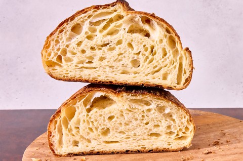 Croissant Sourdough Bread cut in half and stacked high - select to zoom