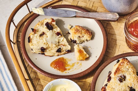 A Cream Tea Scones broken up on a plate - select to zoom