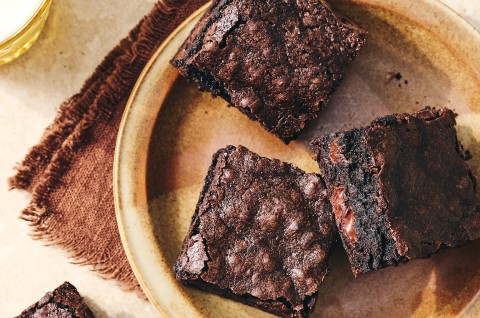 Deep-Dark Fudgy Brownies on a plate - select to zoom