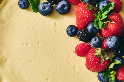 Close-up of Easy Cheesecake with berries on top