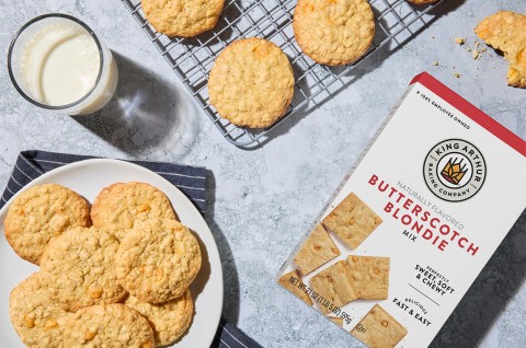 Butterscotch Blondie Oatmeal Scotchies on a plate and on a cooling rack - select to zoom