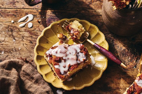 A slice of Apple Fritter Cake on a plate - select to zoom