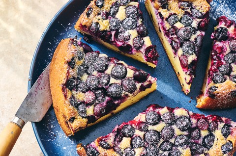 Several slices of Blueberry Breakfast Cake on a plate - select to zoom