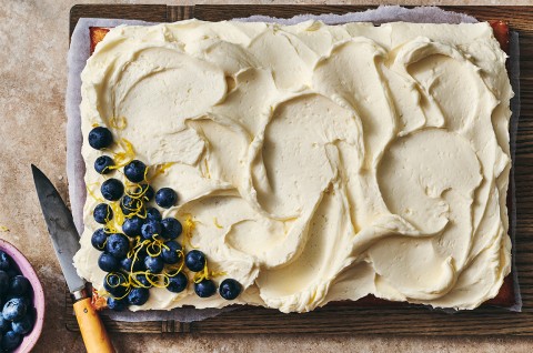 A full Chef Zeb's Hot Milk Cake shot overhead - select to zoom