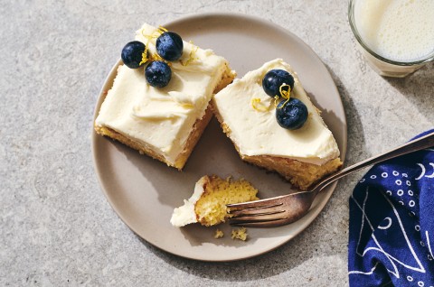 A couple of slices of Chef Zeb's Hot Milk Cake on a plate - select to zoom