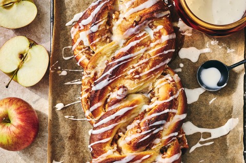Cinnamon Apple Twist Bread on parchment paper - select to zoom