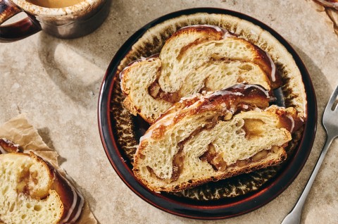 Slices of Cinnamon Apple Twist Bread on a plate - select to zoom