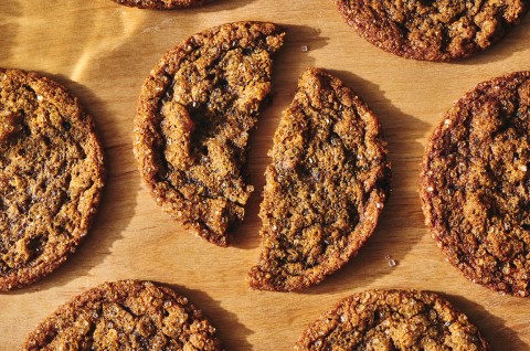 A broken Cape Cod Soft Molasses Cookies highlighting the soft nature of the bake. - select to zoom