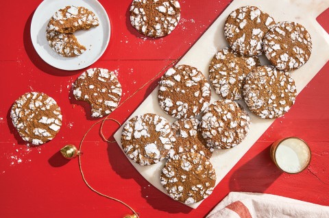 Gingerbread Crinkle Cookies on a serving dish - select to zoom