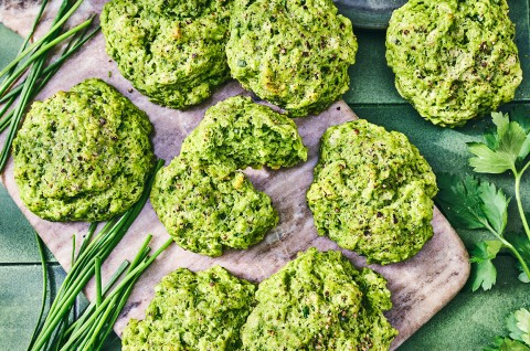 Green Goddess Herb Biscuits on a cutting board. - select to zoom