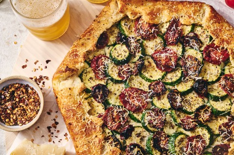 Savory Zucchini Galette on a counter seen from above - select to zoom