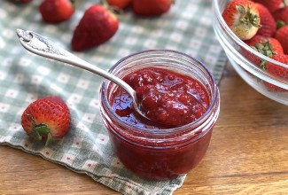 Jar of fresh strawberry preserves