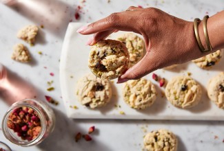 Rose-Pistachio Cookies with Cherries and White Chocolate