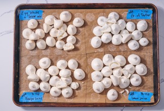 Meringues made with different stabilizers side by side