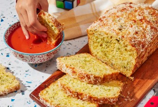 Cheesy Broccoli Snacking Bread and tomato sauce for dipping