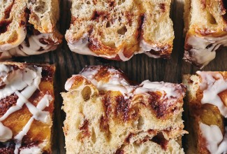 Cinnamon Roll Focaccia laid out on a cutting board