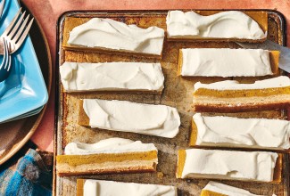 Pumpkin Pie Bars on a sheet pan
