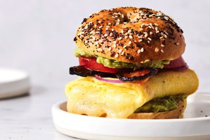 Assembled Avocado BEC sandwich bagel