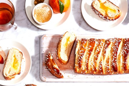 Braided lemon bread being served