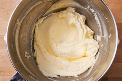 Perfectly creamed butter and sugar in stand mixer bowl