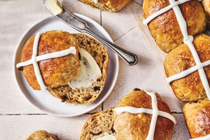 Easy Hot Cross Buns on a plate