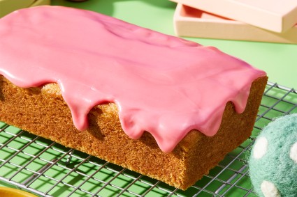 Pink Lemonade Cake on a cooling rack