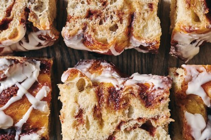 Cinnamon Roll Focaccia laid out on a cutting board