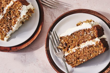 King Arthur's Carrot Cake sliced on two plates