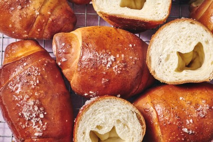 A close-up showing Salt Bread interior on a cooling rack