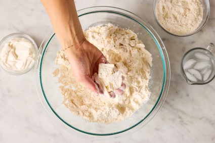Pats of butter in flour for biscuit dough